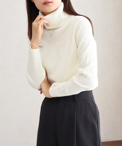 Social GIRL（ソーシャルガール）の「タートルネックリブニット（ニット/セーター・レディース・グレー/パープル/グリーン/ブルー/マスタード/ブラック/オフホワイト/ピンク/ベージュ/ブラウン・M/L）」の16枚目の写真