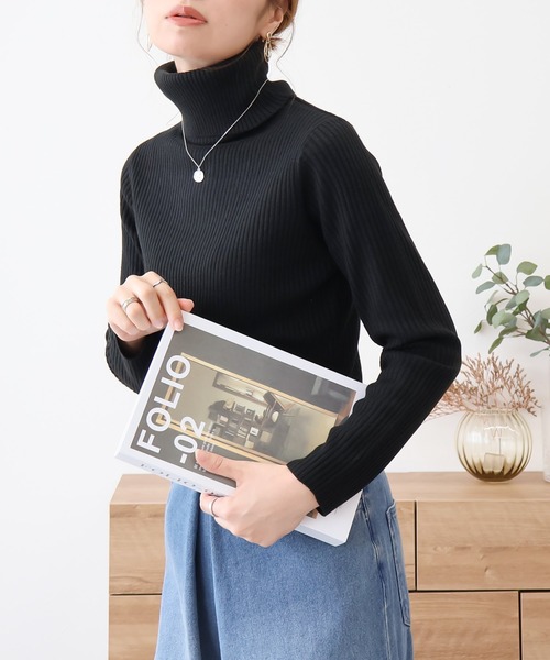 Social GIRL（ソーシャルガール）の「タートルネックリブニット（ニット/セーター・レディース・グレー/パープル/グリーン/ブルー/マスタード/ブラック/オフホワイト/ピンク/ベージュ/ブラウン・M/L）」の19枚目の写真