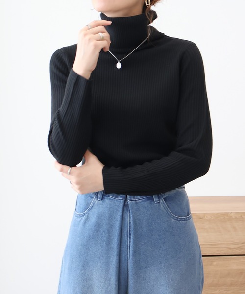 Social GIRL（ソーシャルガール）の「タートルネックリブニット（ニット/セーター・レディース・グレー/パープル/グリーン/ブルー/マスタード/ブラック/オフホワイト/ピンク/ベージュ/ブラウン・M/L）」の20枚目の写真