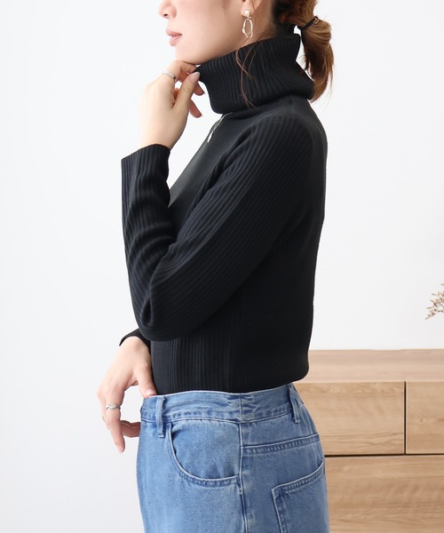 Social GIRL（ソーシャルガール）の「タートルネックリブニット（ニット/セーター・レディース・グレー/パープル/グリーン/ブルー/マスタード/ブラック/オフホワイト/ピンク/ベージュ/ブラウン・M/L）」の21枚目の写真