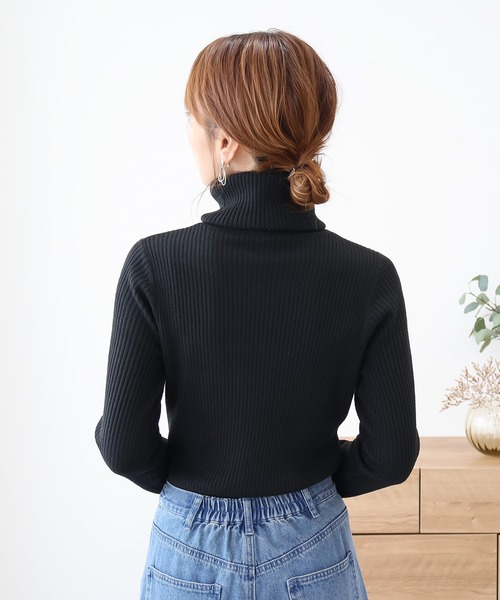 Social GIRL（ソーシャルガール）の「タートルネックリブニット（ニット/セーター・レディース・グレー/パープル/グリーン/ブルー/マスタード/ブラック/オフホワイト/ピンク/ベージュ/ブラウン・M/L）」の22枚目の写真