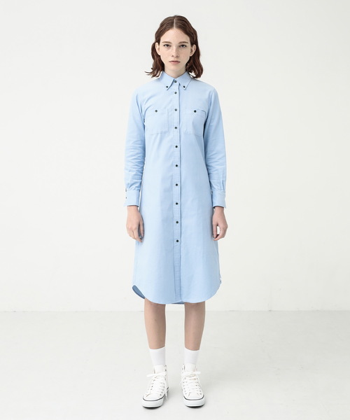 koe×THOM BROWNE（コエトムブラウン）の「WOMENS SHIRTDRESS（シャツワンピース・レディース・レッド/ブルー・MEDIUM/SMALL/LARGE）」の6枚目の写真