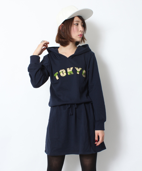 WEGO（ウィゴー）の「WEGO/TOKYOパーカーワンピース（ワンピース・レディース・ネイビー/杢グレー・FREE）」の2枚目の写真