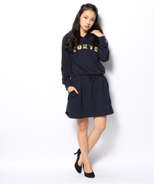 WEGO（ウィゴー）の「WEGO/TOKYOパーカーワンピース（ワンピース・レディース・ネイビー/杢グレー・FREE）」の6枚目の写真
