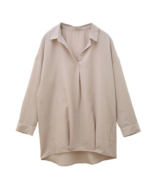 Luz Llena(ラズレナ)の「エステルブロードスキッパーシャツ(シャツ/ブラウス・レディース・ブラック/オフホワイト/グレイッシュベージュ・MEDIUM)」の1枚目の写真