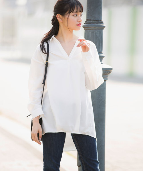 Luz Llena(ラズレナ)の「エステルブロードスキッパーシャツ(シャツ/ブラウス・レディース・ブラック/オフホワイト/グレイッシュベージュ・MEDIUM)」の10枚目の写真