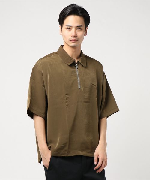 おしゃれスタ(オシャレスタ)の「ビッグシルエットプルオーバージップアップ半袖シャツ(IR)(シャツ/ブラウス・メンズ・ブラック/ベージュ/ネイビー/グレー/カーキ/テラコッタ・M/L/XL)」の16枚目の写真
