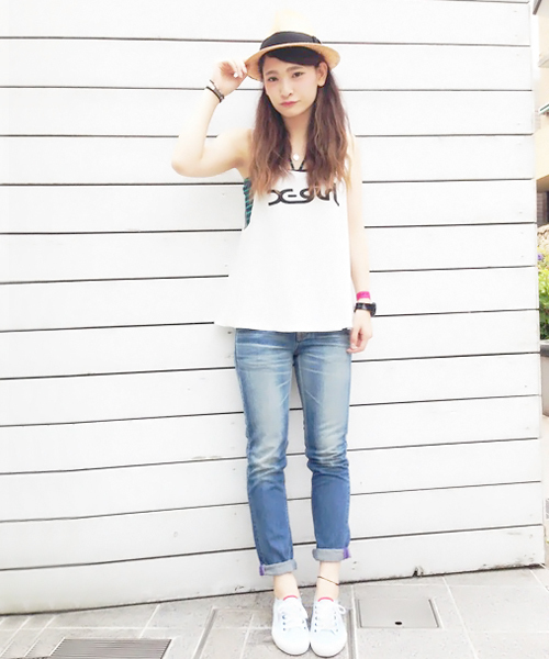 X-girl（エックスガール）の「2 PIECE SET TOP（Tシャツ/カットソー・レディース・ホワイト/ブラック/ピンク・1/2）」の2枚目の写真