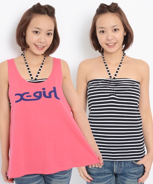 X-girl（エックスガール）の「2 PIECE SET TOP（Tシャツ/カットソー・レディース・ホワイト/ブラック/ピンク・1/2）」の3枚目の写真