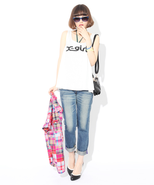 X-girl（エックスガール）の「2 PIECE SET TOP（Tシャツ/カットソー・レディース・ホワイト/ブラック/ピンク・1/2）」の4枚目の写真