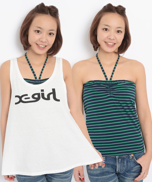 X-girl（エックスガール）の「2 PIECE SET TOP（Tシャツ/カットソー・レディース・ホワイト/ブラック/ピンク・1/2）」の12枚目の写真