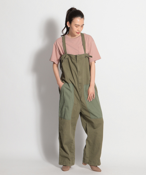 niko and...(ニコアンド)の「微配色ハギハギワークサロペット(サロペット/オーバーオール・レディース・ネイビー/カーキ・MEDIUM/LARGE)」の2枚目の写真