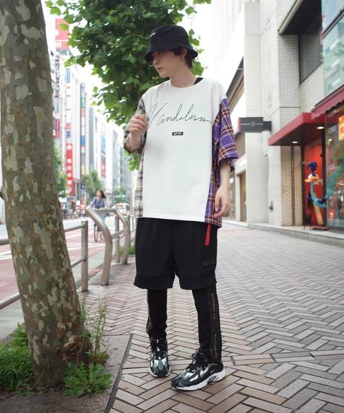 rovtski(ロフトスキー)の「【ビッグシルエット】JERZY CHECK MIX MIX DORMAN SHIRT/オーバーサイズ ジャージーチェックミックスドルマンTシャツ(Tシャツ/カットソー・メンズ・パープル系その他/イエロー系その他/レッド系その他・FREE)」の7枚目の写真