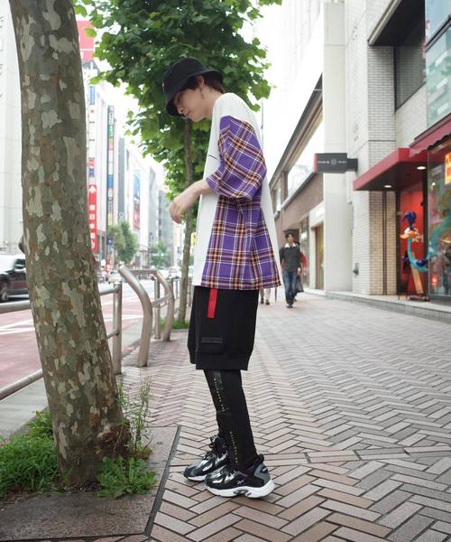 rovtski(ロフトスキー)の「【ビッグシルエット】JERZY CHECK MIX MIX DORMAN SHIRT/オーバーサイズ ジャージーチェックミックスドルマンTシャツ(Tシャツ/カットソー・メンズ・パープル系その他/イエロー系その他/レッド系その他・FREE)」の8枚目の写真