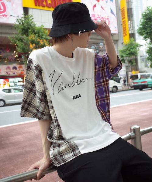 rovtski(ロフトスキー)の「【ビッグシルエット】JERZY CHECK MIX MIX DORMAN SHIRT/オーバーサイズ ジャージーチェックミックスドルマンTシャツ(Tシャツ/カットソー・メンズ・パープル系その他/イエロー系その他/レッド系その他・FREE)」の11枚目の写真