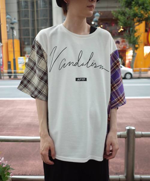 rovtski(ロフトスキー)の「【ビッグシルエット】JERZY CHECK MIX MIX DORMAN SHIRT/オーバーサイズ ジャージーチェックミックスドルマンTシャツ(Tシャツ/カットソー・メンズ・パープル系その他/イエロー系その他/レッド系その他・FREE)」の12枚目の写真