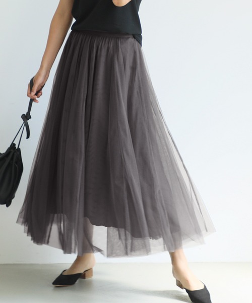 coca（coca）（コカ）の「長さ選べる上品カラーチュールスカート(SHORT)（スカート・レディース・ブラック/ベージュ/パープル/ブラウン/ラベンダー/ライトグレー/アイボリー/チャコールグレー・ONE SIZE）」の3枚目の写真