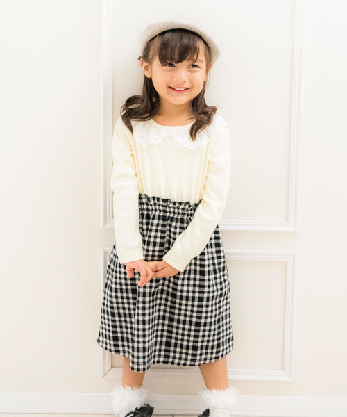 Catherine Cottage（キャサリンコテージ）の「リブドッキングワンピース（ワンピース・キッズ・ベージュ/アッシュブラウン/レッド/オリーブ/ネイビー/ホワイト系その他/ブラック系その他/ブラック系その他2/ブラック系その他3/グレー系その他/ブラウン系その他/ダークグレー/グリーン/ブルー系その他/ブルー系その他2・110/120/130/140/150）」の3枚目の写真