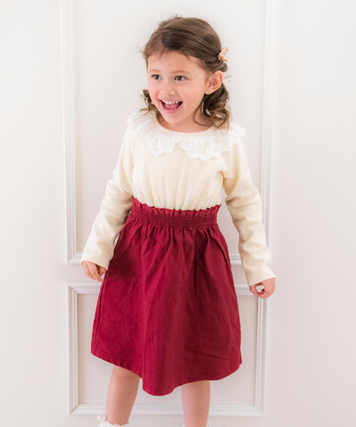 Catherine Cottage（キャサリンコテージ）の「リブドッキングワンピース（ワンピース・キッズ・ベージュ/アッシュブラウン/レッド/オリーブ/ネイビー/ホワイト系その他/ブラック系その他/ブラック系その他2/ブラック系その他3/グレー系その他/ブラウン系その他/ダークグレー/グリーン/ブルー系その他/ブルー系その他2・110/120/130/140/150）」の2枚目の写真