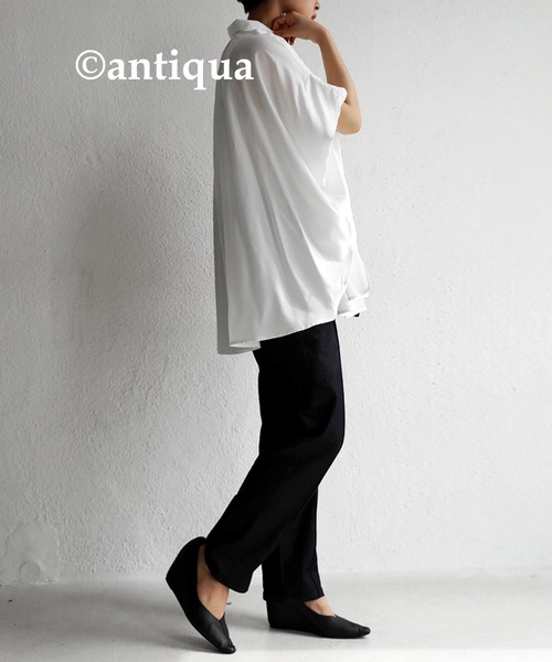 antiqua(アンティカ)の「半袖ワイドシャツ(シャツ/ブラウス・レディース・オフホワイト/ブラウン系その他/ブラック・FREE)」の18枚目の写真