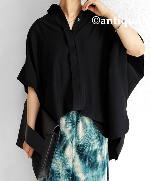 antiqua(アンティカ)の「半袖ワイドシャツ(シャツ/ブラウス・レディース・オフホワイト/ブラウン系その他/ブラック・FREE)」の17枚目の写真