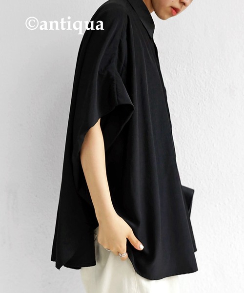 antiqua(アンティカ)の「半袖ワイドシャツ(シャツ/ブラウス・レディース・オフホワイト/ブラウン系その他/ブラック・FREE)」の14枚目の写真