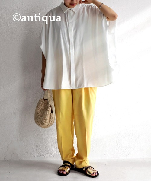 antiqua(アンティカ)の「半袖ワイドシャツ(シャツ/ブラウス・レディース・オフホワイト/ブラウン系その他/ブラック・FREE)」の20枚目の写真