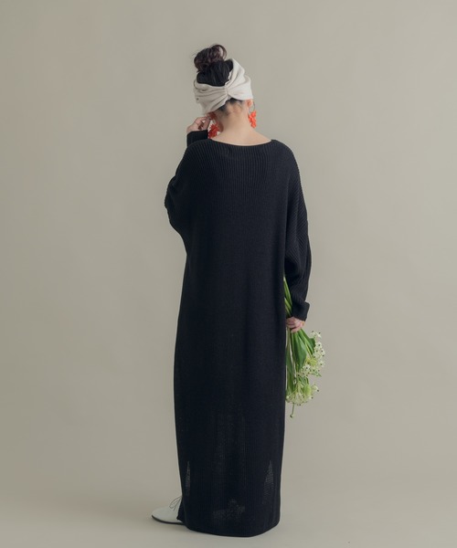 Libra Cue（リブラ キュー）の「Libra ルーズフィットニットロングワンピ（ワンピース・レディース・アイボリー/ブラック/グレー・FREE）」の11枚目の写真