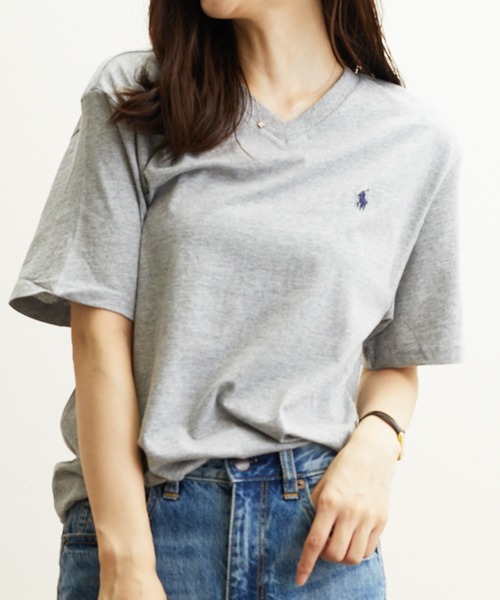 tone(トーン)の「【POLO RALPHLAUREN/ポロ ラルフローレン】VネックTEEボーイズライン(BEY)(Tシャツ/カットソー)」|ヘザーグレー