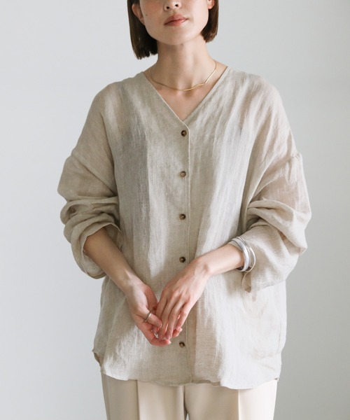 select MOCA（セレクトモカ）の「リネンノーカラーブラウス（シャツ/ブラウス・レディース・ブラック/オフホワイト/ライトベージュ・FREE）」の14枚目の写真