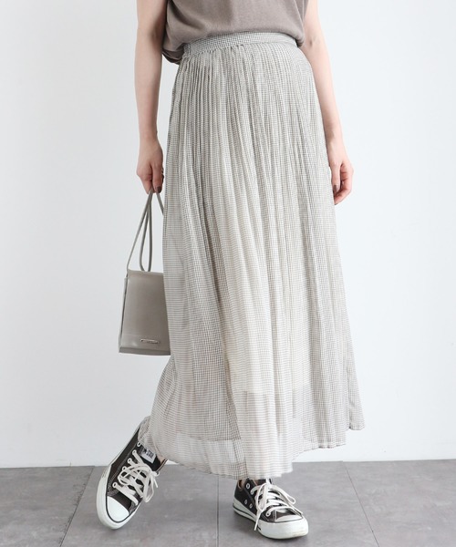 AMERICAN HOLIC(アメリカンホリック)の「シアープリーツロングスカート *〇(スカート・レディース・ライトベージュ/グリーン/レオパード/その他5/ストライプ・M/L)」の3枚目の写真