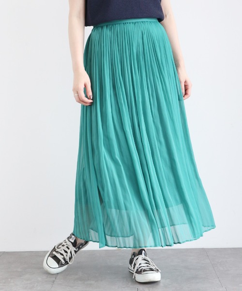 AMERICAN HOLIC(アメリカンホリック)の「シアープリーツロングスカート *〇(スカート・レディース・ライトベージュ/グリーン/レオパード/その他5/ストライプ・M/L)」の1枚目の写真