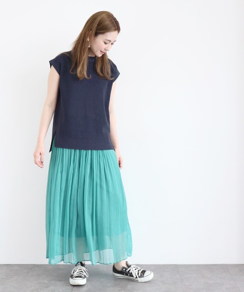 AMERICAN HOLIC(アメリカンホリック)の「シアープリーツロングスカート *〇(スカート・レディース・ライトベージュ/グリーン/レオパード/その他5/ストライプ・M/L)」の6枚目の写真