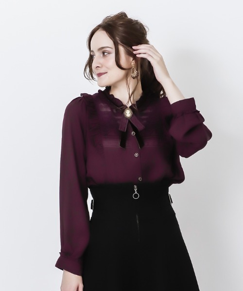 axes femme(アクシーズファム)の「ブローチ付ヴィンテージBL(シャツ/ブラウス・レディース・ブラック/グレー/ワイン/キナリ/ピンク/ラベンダー・MEDIUM/LARGE)」の6枚目の写真