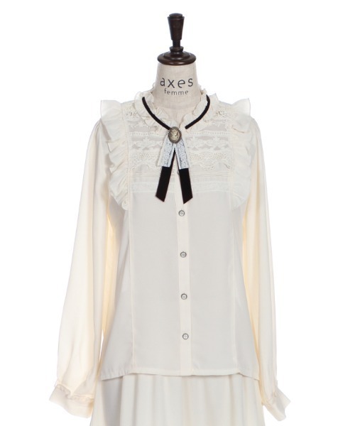 axes femme(アクシーズファム)の「ブローチ付ヴィンテージBL(シャツ/ブラウス・レディース・ブラック/グレー/ワイン/キナリ/ピンク/ラベンダー・MEDIUM/LARGE)」の7枚目の写真