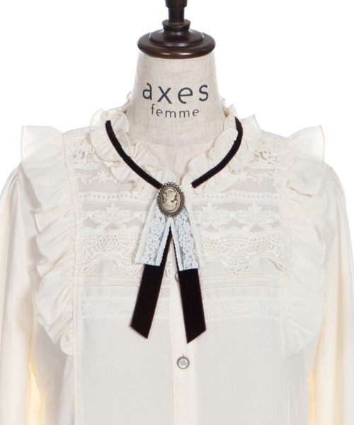 axes femme(アクシーズファム)の「ブローチ付ヴィンテージBL(シャツ/ブラウス・レディース・ブラック/グレー/ワイン/キナリ/ピンク/ラベンダー・MEDIUM/LARGE)」の10枚目の写真