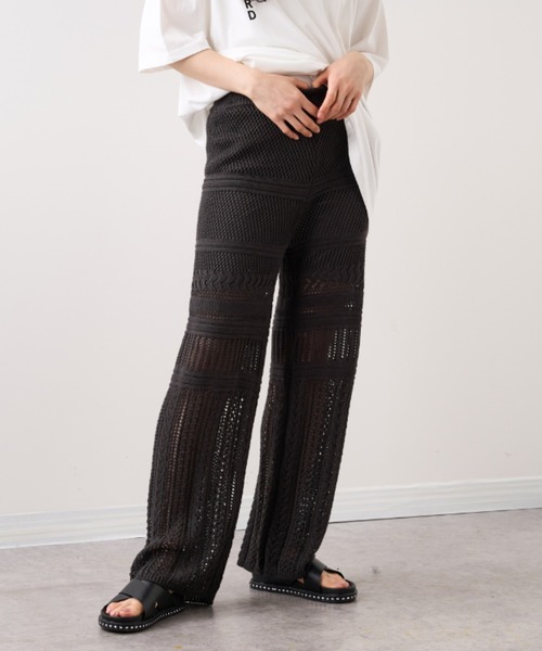RASVOA（ラスボア）の「【WEB限定】クロシェストレートパンツ（その他パンツ・レディース・アイボリー/ブラック・FREE）」の2枚目の写真