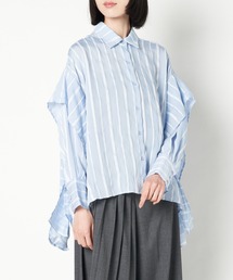 aurea/デザインスリーブストライプシャツ