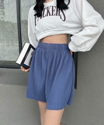 五分丈プリーツワイドショートパンツ