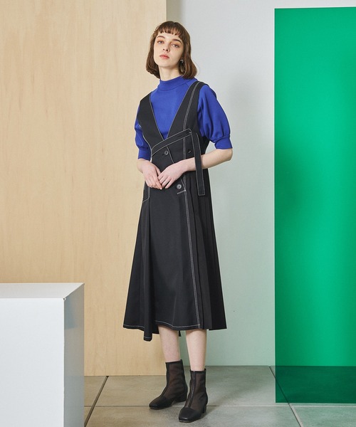 UNITED TOKYO（ユナイテッドトウキョウ）の「プリーツドッキングジャンスカ（ワンピース・レディース・ブラック/ベージュ・1/2）」の7枚目の写真