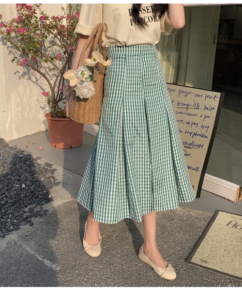 ABITOKYO(アビトーキョー)の「ギンガムチェックハイウエストフレアスカート(スカート・レディース・ブラック/グリーン/ブルー/ネイビー・S/M)」の3枚目の写真