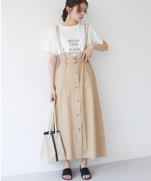 Sugar spoon（シュガースプーン）の「・SUGAR SPOON リネンベルトツキジャンスカ＊（スカート・レディース・チャコールグレー/ベージュ/カーキ/ネイビー・FREE）」の3枚目の写真