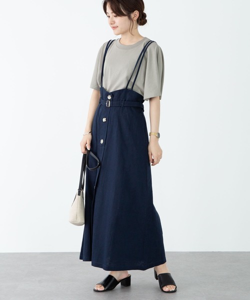 Sugar spoon（シュガースプーン）の「・SUGAR SPOON リネンベルトツキジャンスカ＊（スカート・レディース・チャコールグレー/ベージュ/カーキ/ネイビー・FREE）」の4枚目の写真