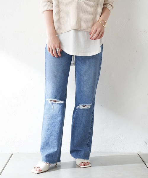 SHENERY（シーナリー）の「ダメージデニムパンツ（デニムパンツ・レディース・ブルー・38/36）」の2枚目の写真