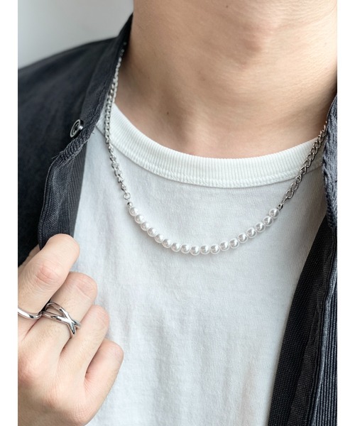 RAGEBLUE（レイジブルー）の「＜一部店舗限定＞パール/チェーンコンビネックレス/215298（ネックレス・メンズ・ホワイト/オフホワイト/その他1・FREE）」の2枚目の写真