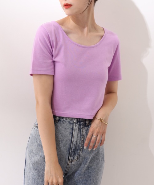 one after another NICE CLAUP（ワンアフターアナザーナイスクラップ）の「ビタミンカラーショートT（Tシャツ/カットソー・レディース・ブラック/パープル/オフホワイト/ピンク/イエロー/グリーン・フリー）」の5枚目の写真