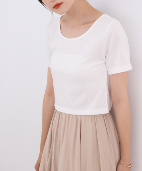 one after another NICE CLAUP（ワンアフターアナザーナイスクラップ）の「ビタミンカラーショートT（Tシャツ/カットソー・レディース・ブラック/パープル/オフホワイト/ピンク/イエロー/グリーン・フリー）」の2枚目の写真