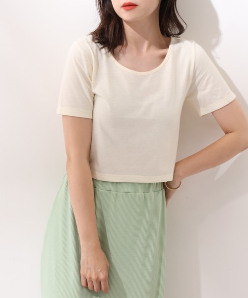 one after another NICE CLAUP（ワンアフターアナザーナイスクラップ）の「ビタミンカラーショートT（Tシャツ/カットソー・レディース・ブラック/パープル/オフホワイト/ピンク/イエロー/グリーン・フリー）」の6枚目の写真