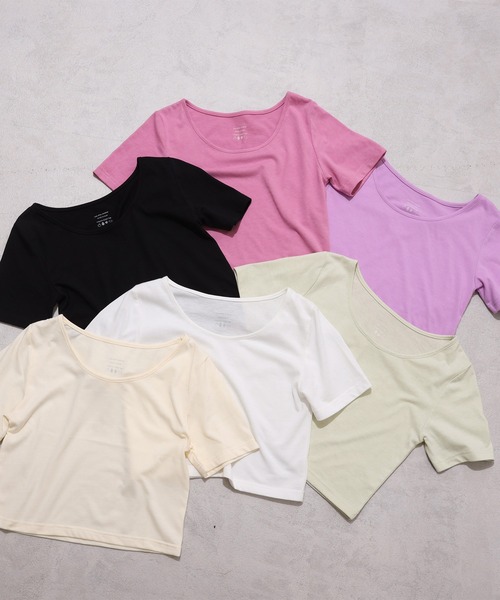 one after another NICE CLAUP（ワンアフターアナザーナイスクラップ）の「ビタミンカラーショートT（Tシャツ/カットソー・レディース・ブラック/パープル/オフホワイト/ピンク/イエロー/グリーン・フリー）」の12枚目の写真