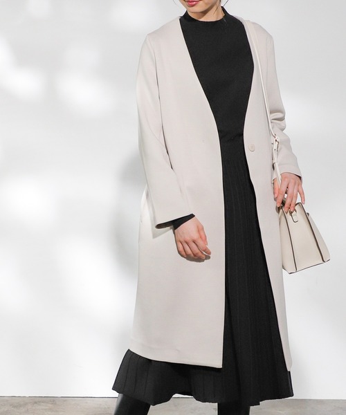 Honeys（ハニーズ）の「カラーレスロングコート（ノーカラーコート・レディース・ブラック/モカ/グレー系その他/ピンクベージュ/グレイッシュベージュ・LL/S/M/L）」の4枚目の写真